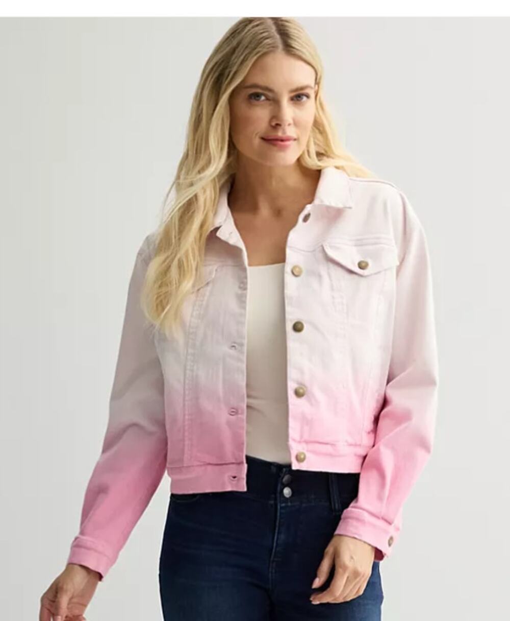 NWT Intempo Pink Ombre Dip Dye Denim Jacket Size M Stretch Trucker Kohl’s